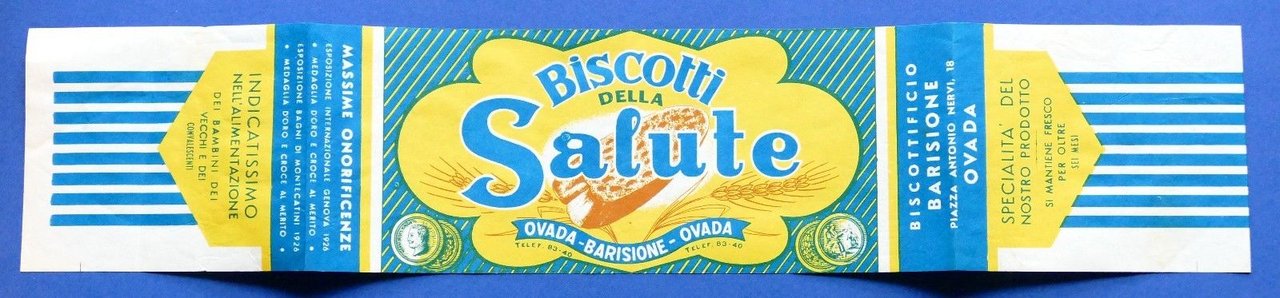 Pubblicità Biscotti della Salute - Biscottificio Barisone Ovada - 1940 …