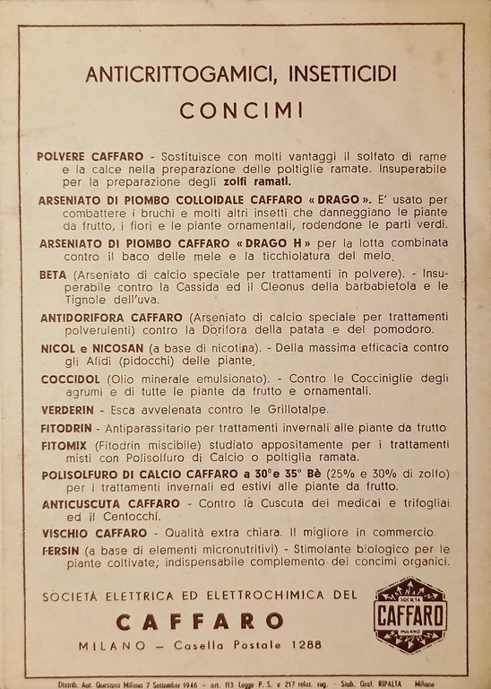 Pubblicità Brochure - Cloresene Caffaro - Anticrittogamici Insetticidi - 1946