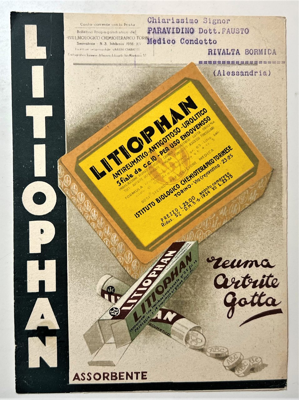 Pubblicità Brochure - Litiophan - Istituto Biologico Chemioterapico, Torino 1934