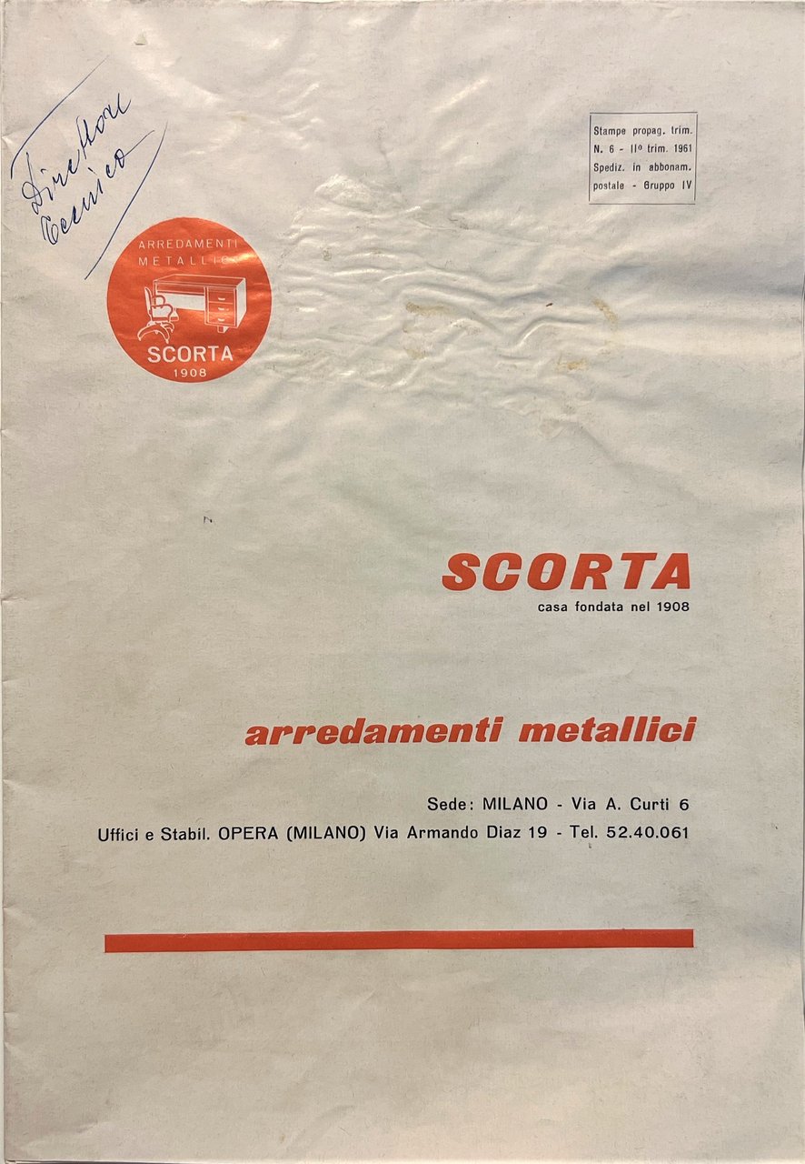 Pubblicità Brochure - Scorta 1908 - Arredamenti Metallici - 1961