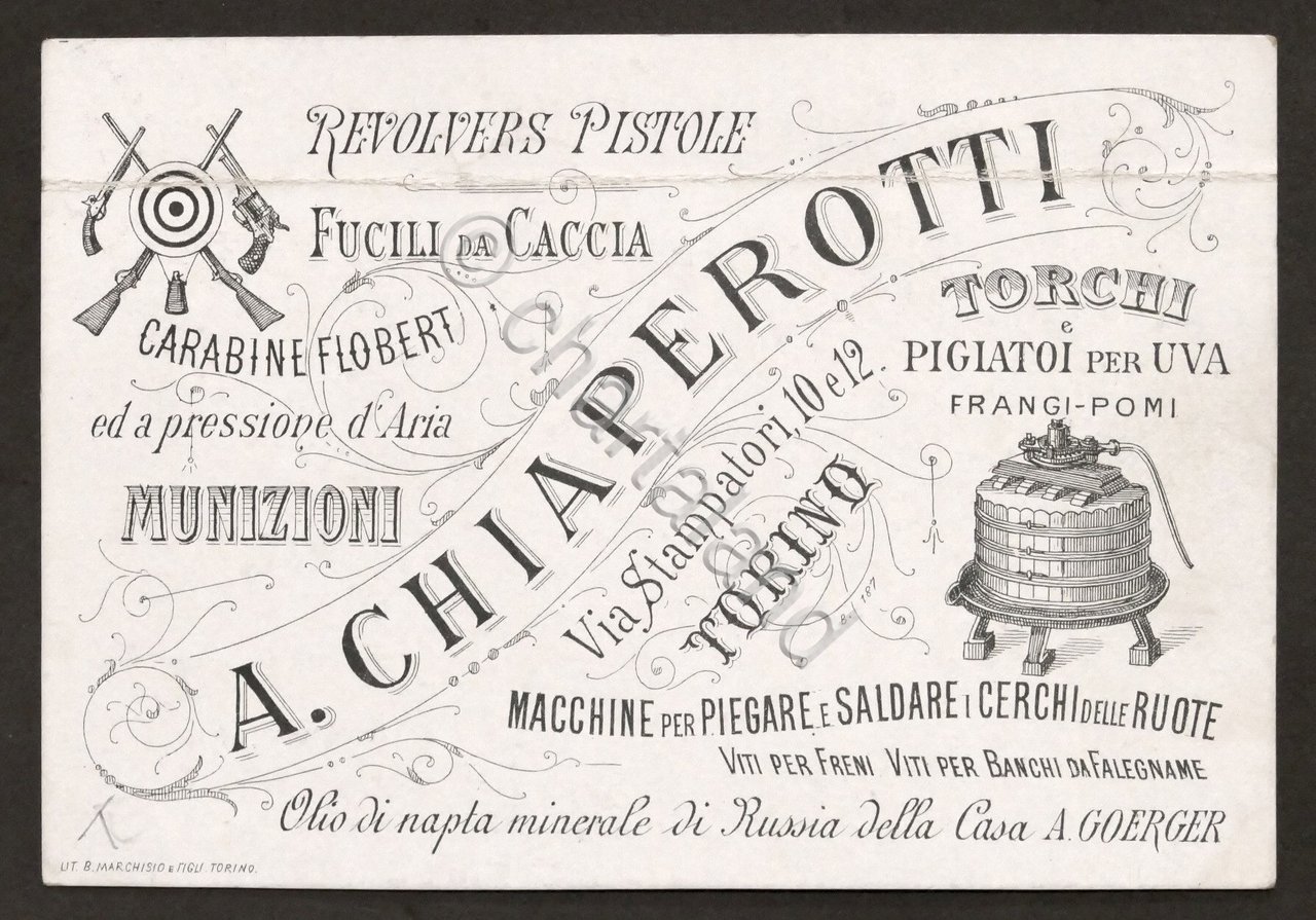 Pubblicità Brochure A. Chiaperotti Torino - Pistole Fucili Torchi - …