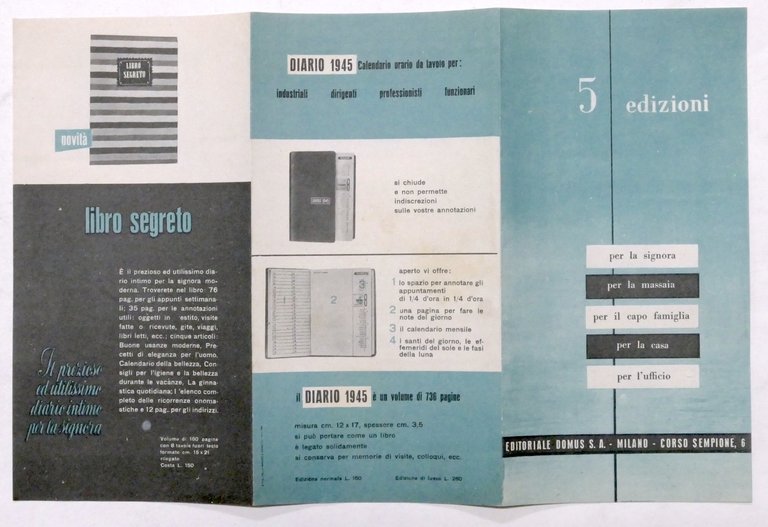 Pubblicità Brochure Editoriale Domus - Diari, agende, calendario - 1945 | Immagine Gallery 2