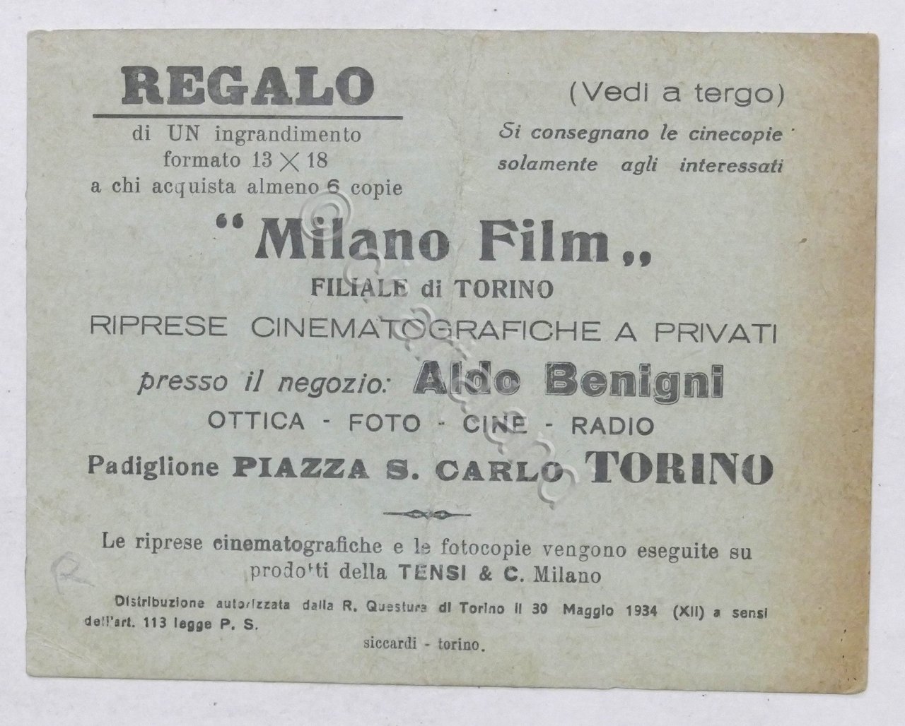 Pubblicità Brochure Milano Film - Riprese cinematografiche a privati - …
