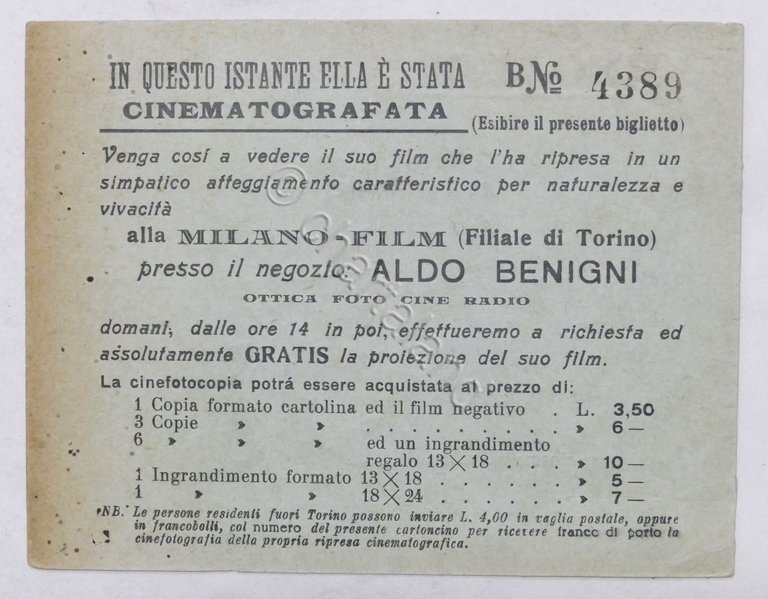 Pubblicità Brochure Milano Film - Riprese cinematografiche a privati - …
