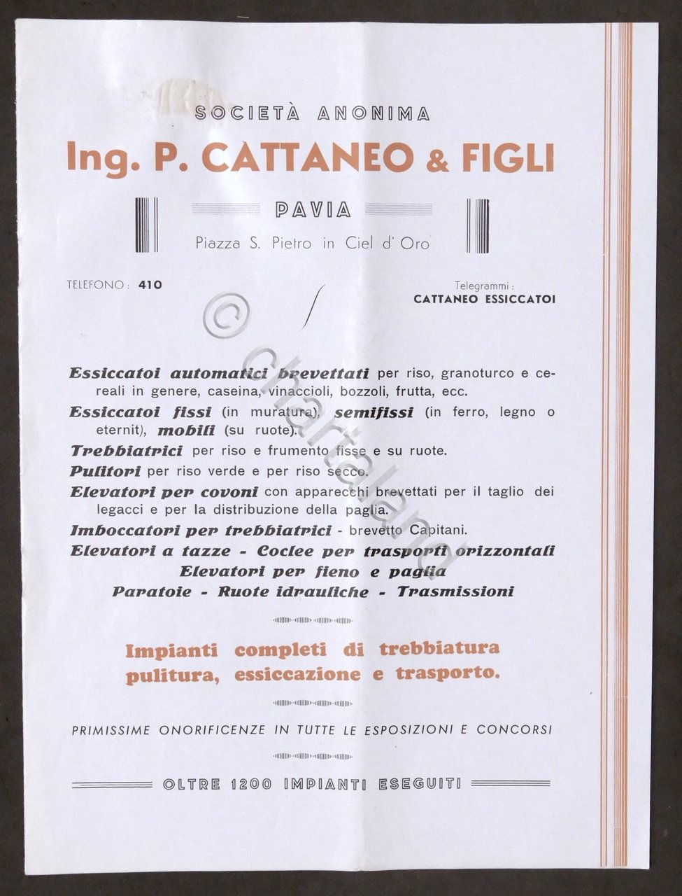 Pubblicità Brochure P. Cattaneo & Figli - Impianti di trebbiatura …
