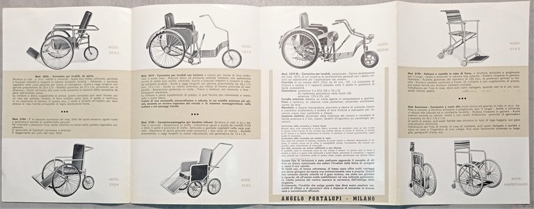 Pubblicita Brochure Portalupi Angelo Carrozzine Poltrone per invalidi Anni' 60