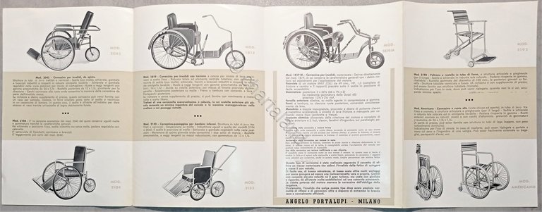 Pubblicita Brochure Portalupi Angelo Carrozzine Poltrone per invalidi Anni' 60