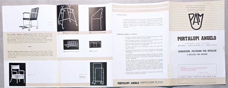 Pubblicita Brochure Portalupi Angelo Carrozzine Poltrone per invalidi Anni' 60