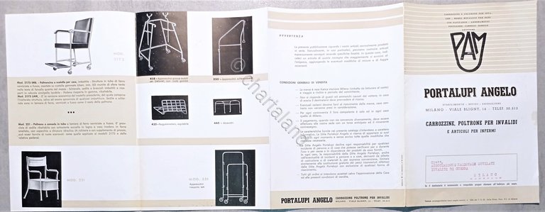 Pubblicita Brochure Portalupi Angelo Carrozzine Poltrone per invalidi Anni' 60
