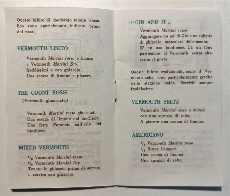 Pubblicità Brochure Ricettario cocktails - Vermouth Martini - Anni '70