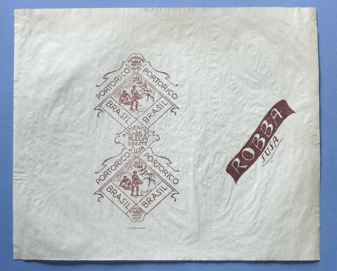 Pubblicità Carta confezione epoca Alimentari Robba Oreste - Susa (TO)