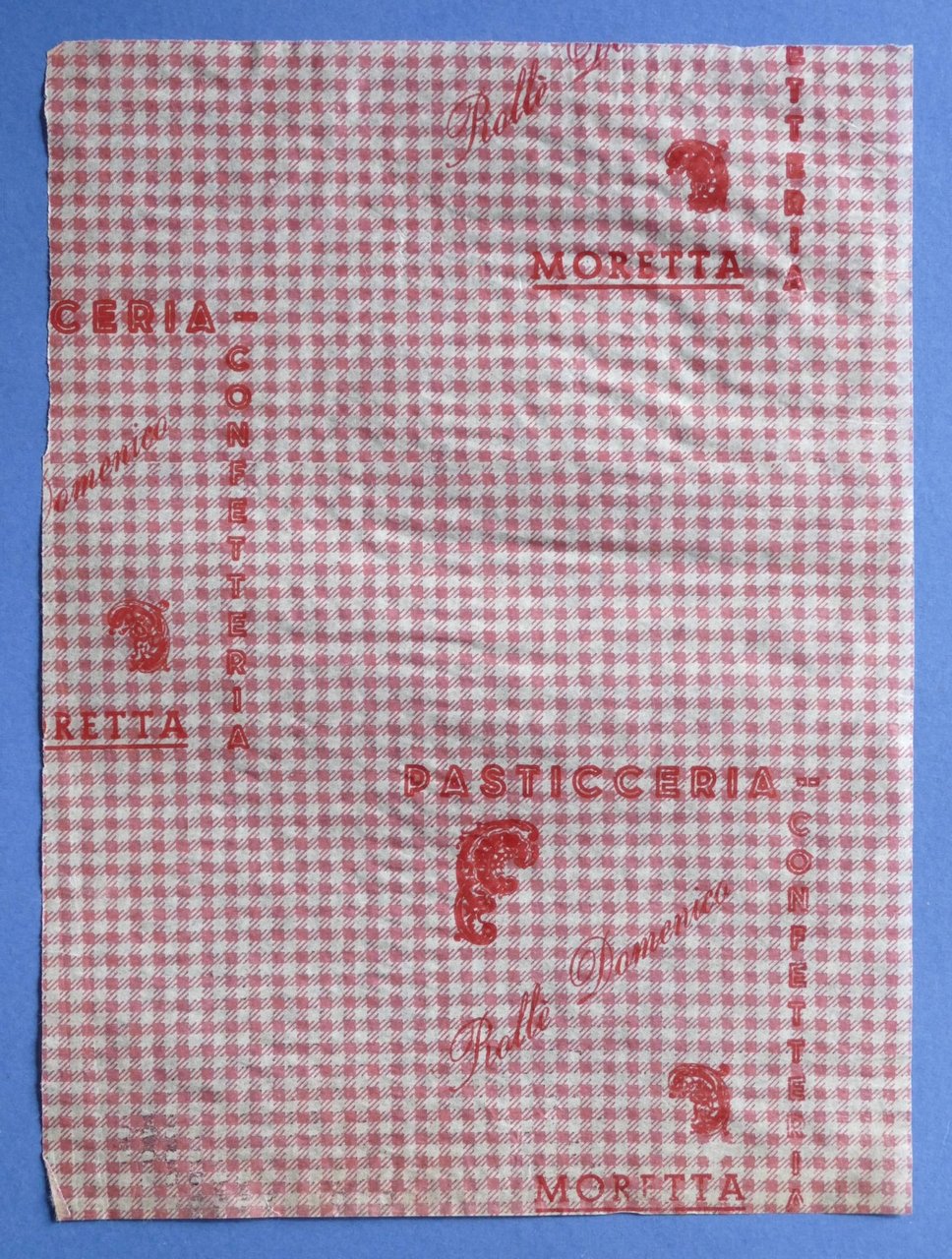 Pubblicità Carta confezione epoca Pasticceria Rolli Domenico - Moretta