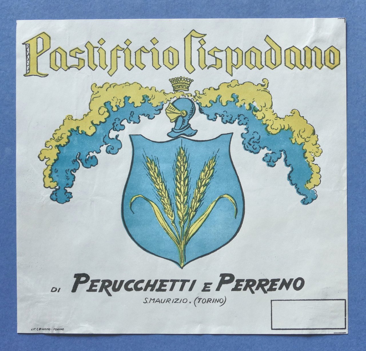 Pubblicità Carta confezione epoca Pastificio Cispadano - S. Maurizio (TO)
