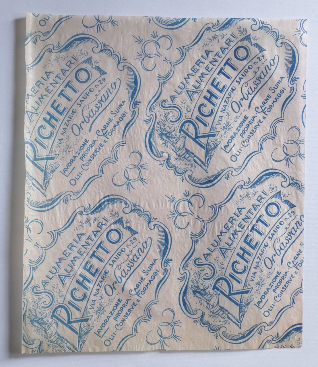 Pubblicità Carta confezione epoca Salumeria Alimentari Richetto - Orbassano