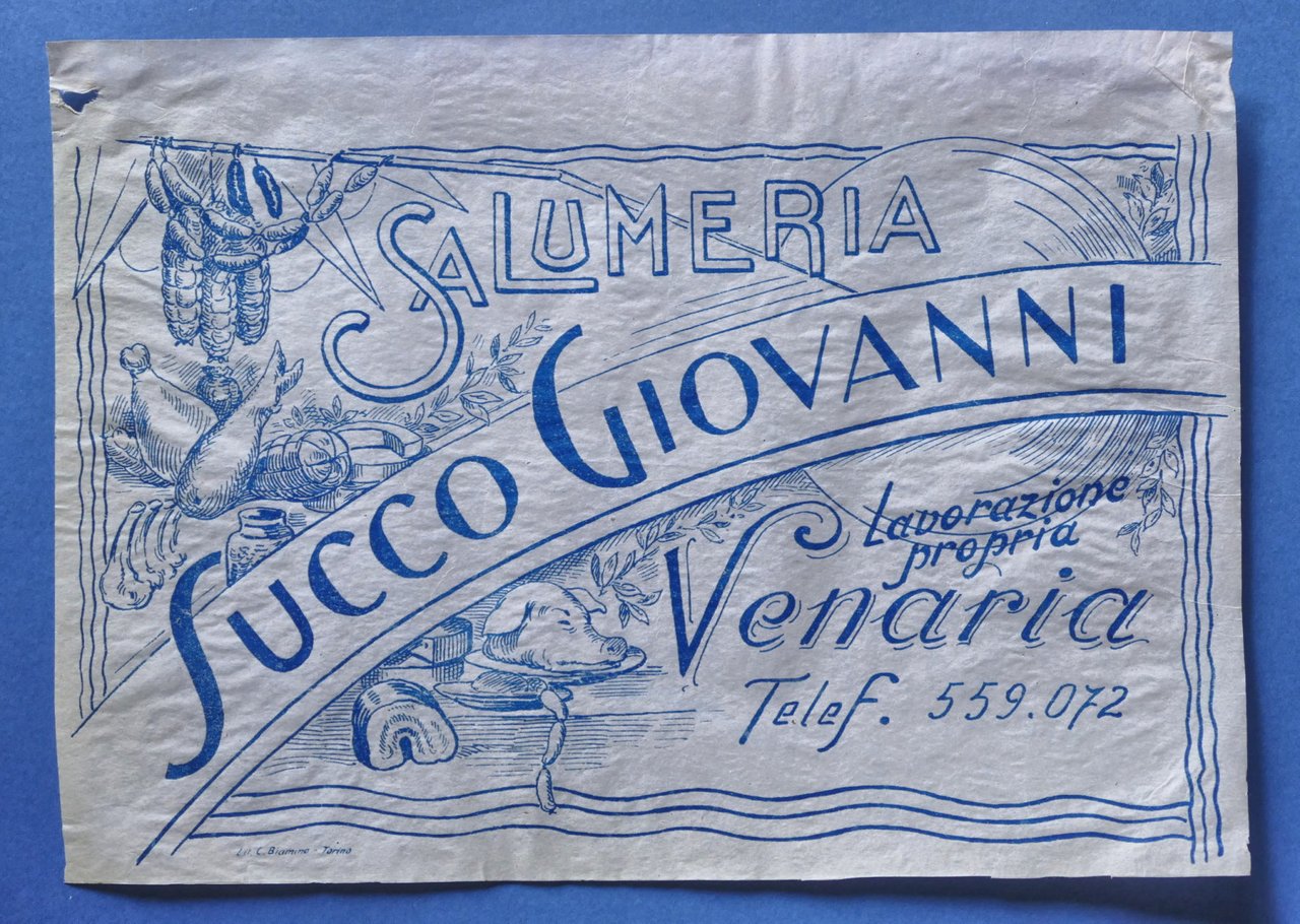Pubblicità Carta confezione epoca Salumeria Succo Giovanni - Venaria