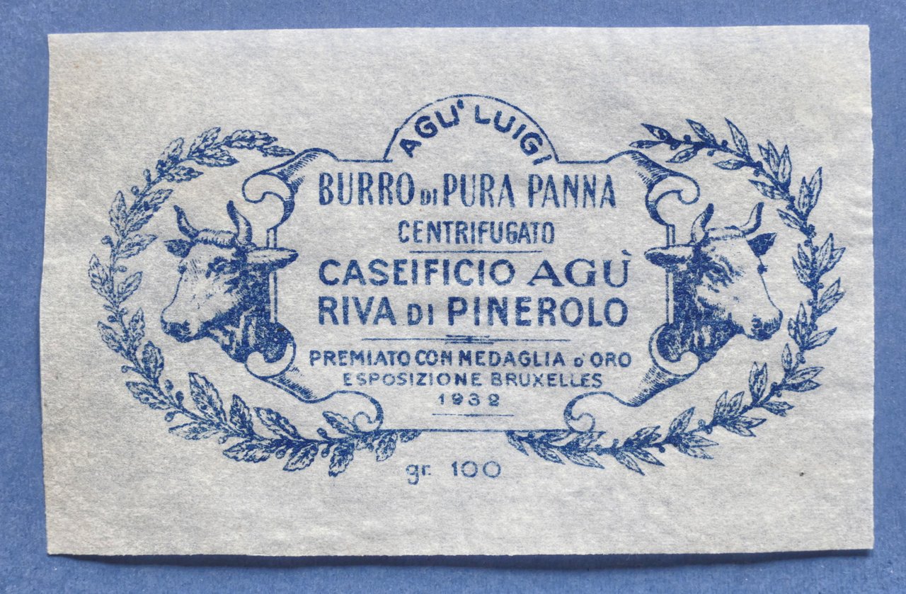 Pubblicità Carta confezione etichetta epoca Burro Caseificio Agù Riva Pinerolo
