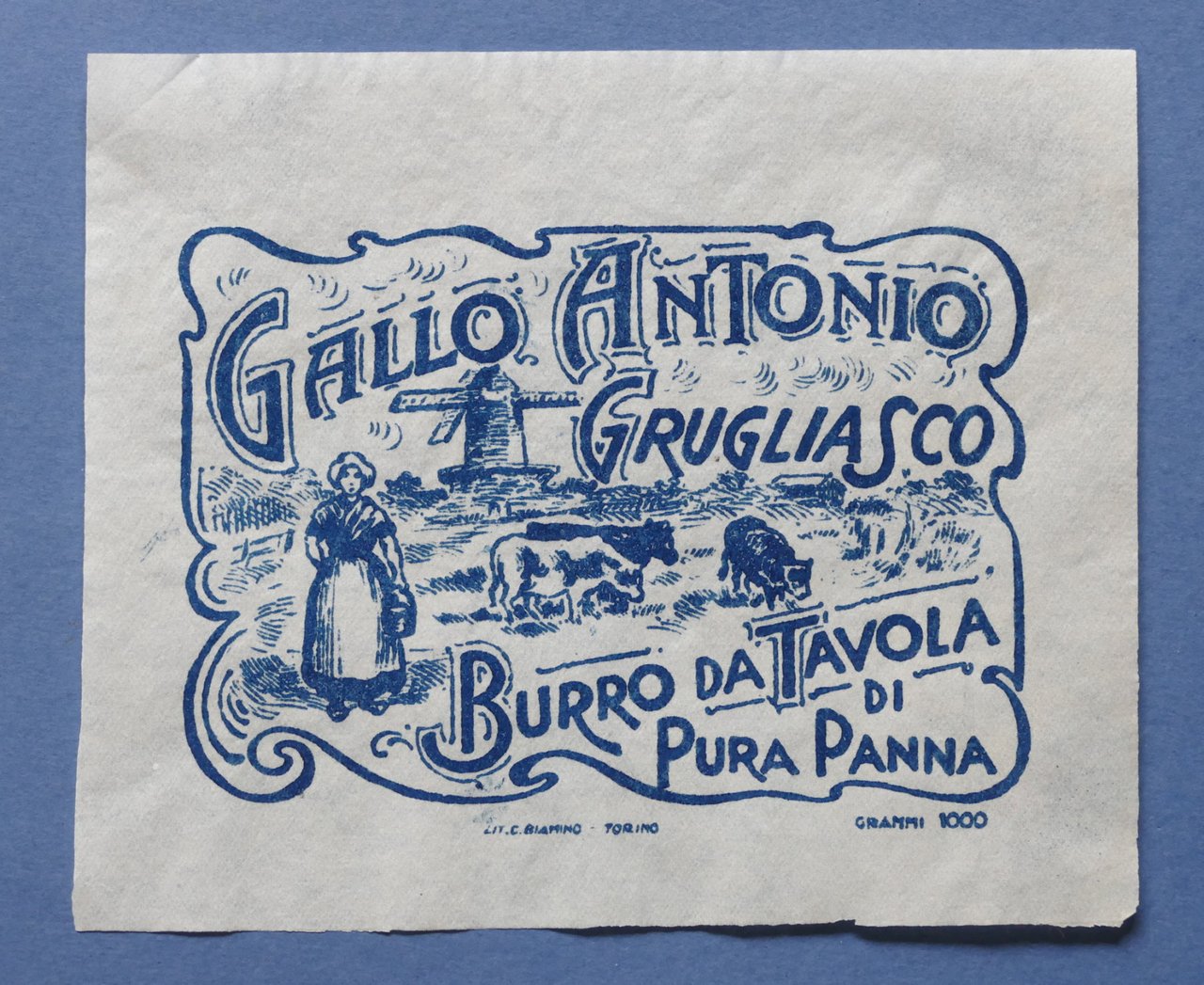 Pubblicità Carta confezione etichetta epoca Burro Gallo Antonio - Grugliasco