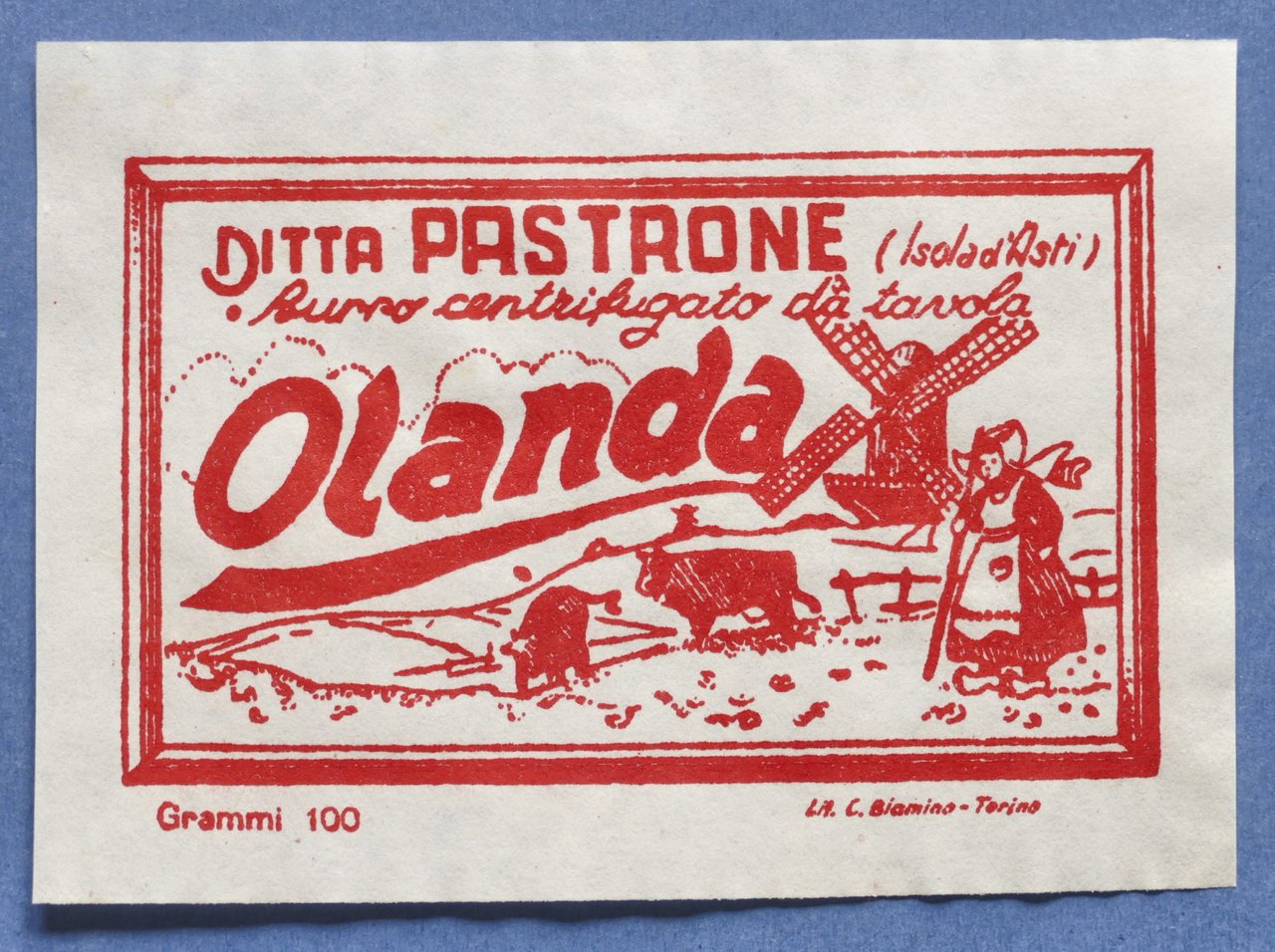 Pubblicità Carta confezione etichetta epoca Burro Olanda Pastrone - Isola …