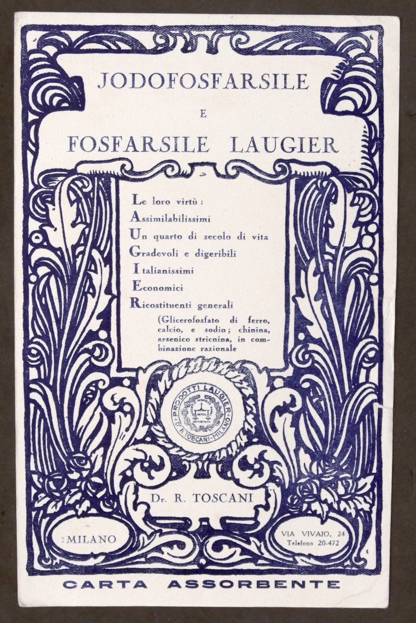 Pubblicità d'epoca carta assorbente - Jodofosfarsile e Fosfarsile Laugier