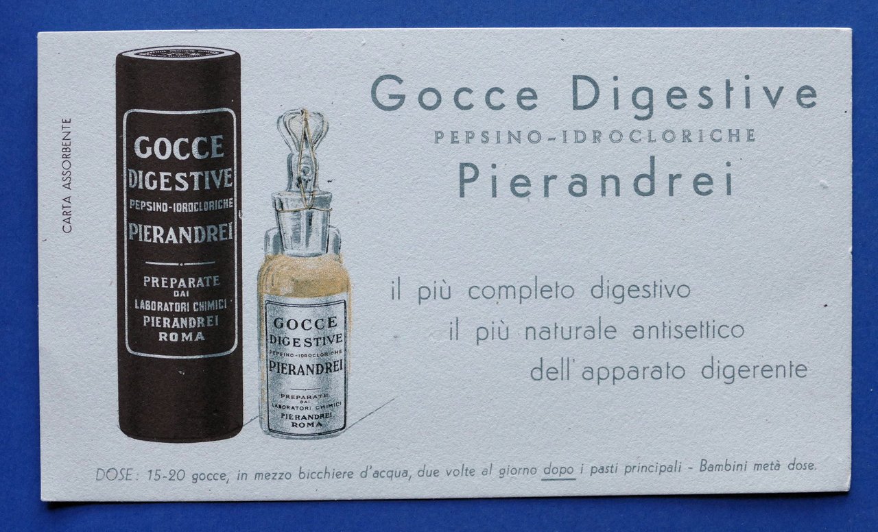 Pubblicità d'epoca Farmaceutica - Carta Assorbente Gocce digestive Pierandrei | Immagine principale