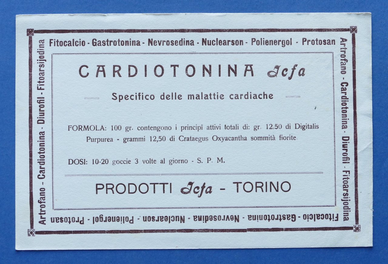 Pubblicità d'epoca Farmaceutica Carta Assorbente - Cardiotonina Icfa | Immagine principale