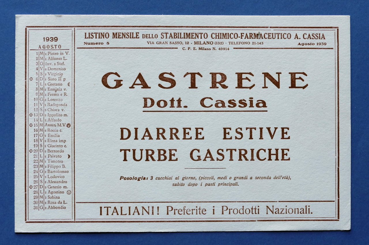 Pubblicità d'epoca Farmaceutica Carta Assorbente - Gastrene Dott. Cassia - … | Immagine principale