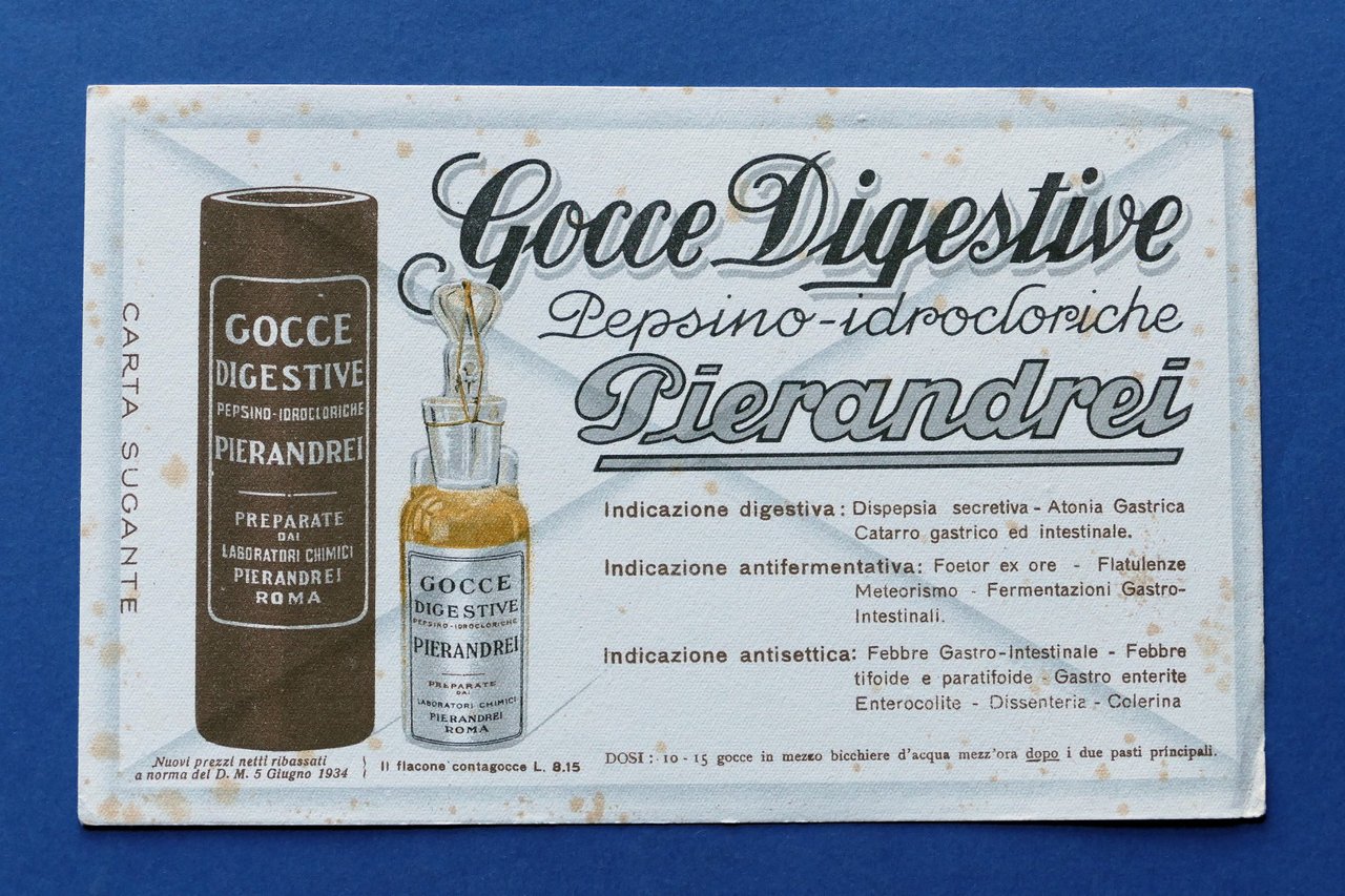 Pubblicità d'epoca Farmaceutica Carta Assorbente - Gocce digestive Pierandrei | Immagine principale