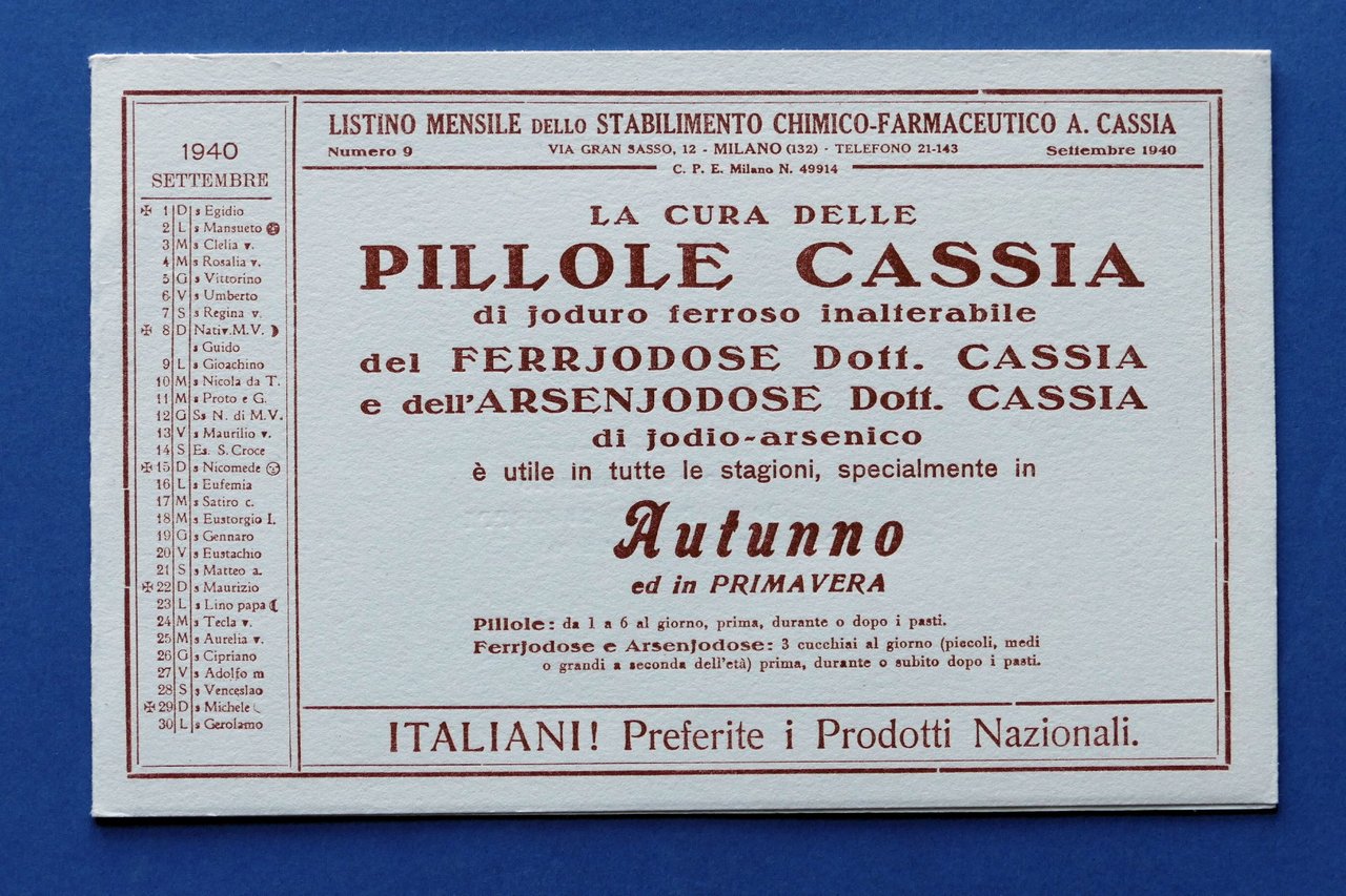 Pubblicità d'epoca Farmaceutica Carta Assorbente - Pillole Cassia - 1940 | Immagine principale