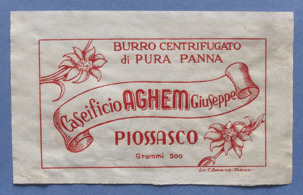 Pubblicità Etichetta epoca Burro Caseificio Aghem Giuseppe - Piossasco