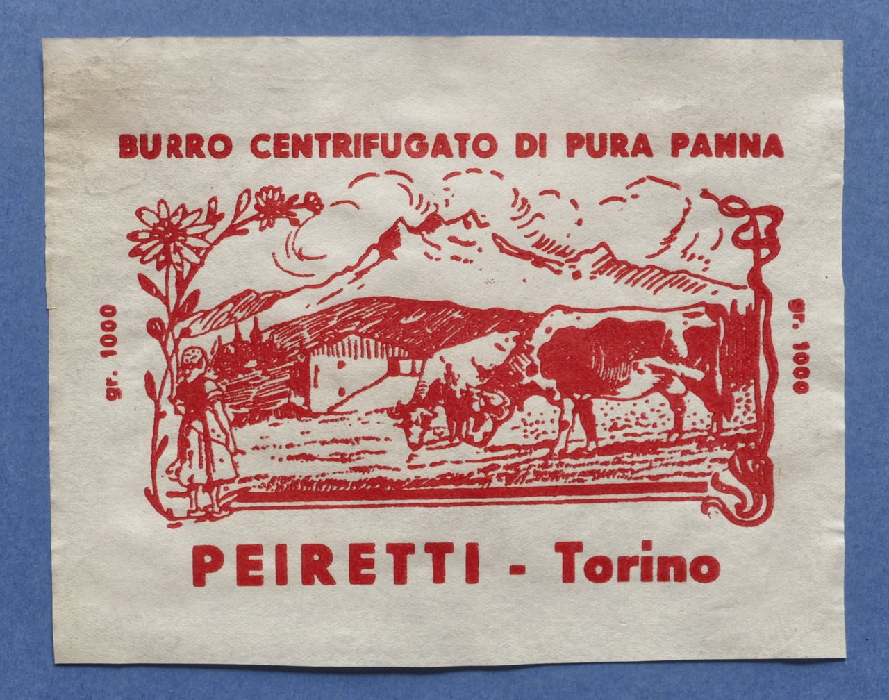 Pubblicità Etichetta epoca Burro Centrifugato Peiretti - Torino
