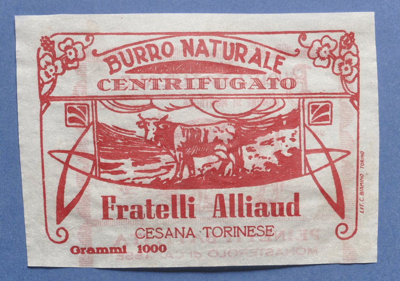 Pubblicità Etichetta epoca Burro Naturale Fratelli Alliaud - Cesana Torinese