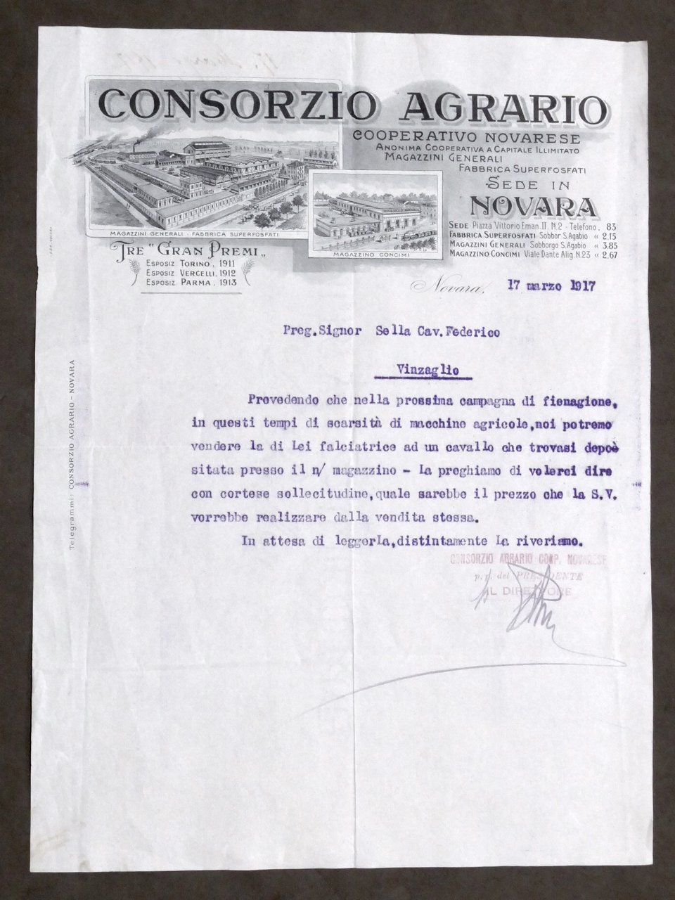 Pubblicità Fattura - Consorzio Agrario Novara - Macchine Agricole - … | Immagine principale