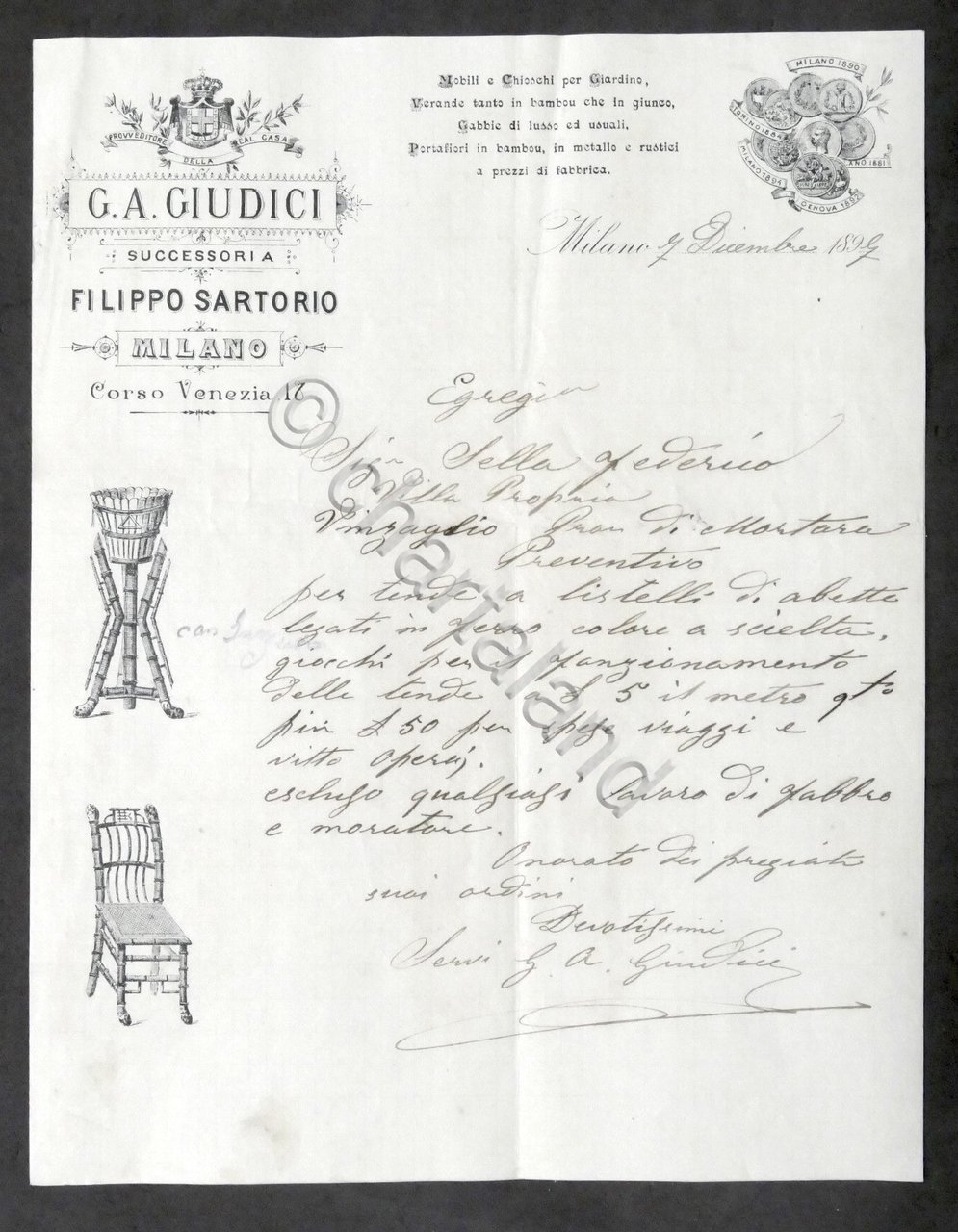 Pubblicità Fattura - Ditta G.A. Giudici - Mobili per giardino …