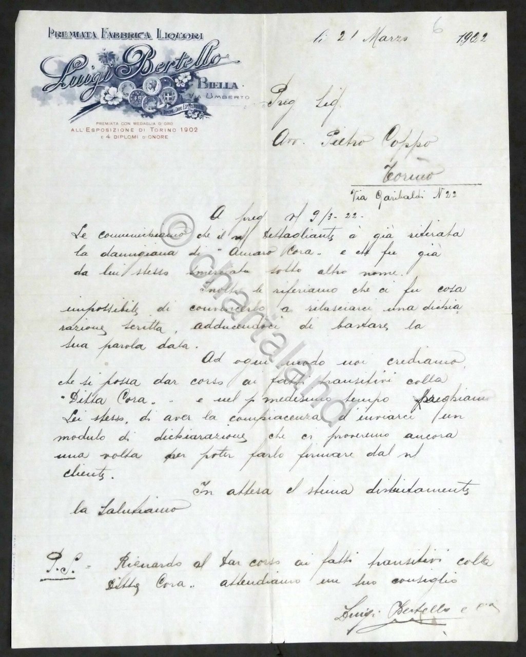 Pubblicità Fattura - Luigi Bertello - Biella - Premiata Fabbrica …