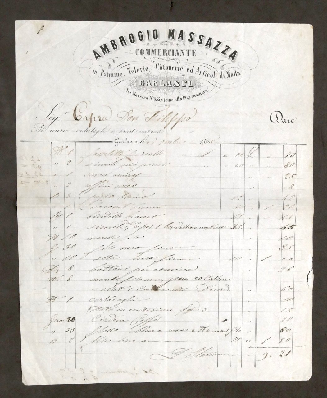 Pubblicità Fattura Ambrogio Massazza - Commerciante Moda - Garlasco - … | Immagine principale