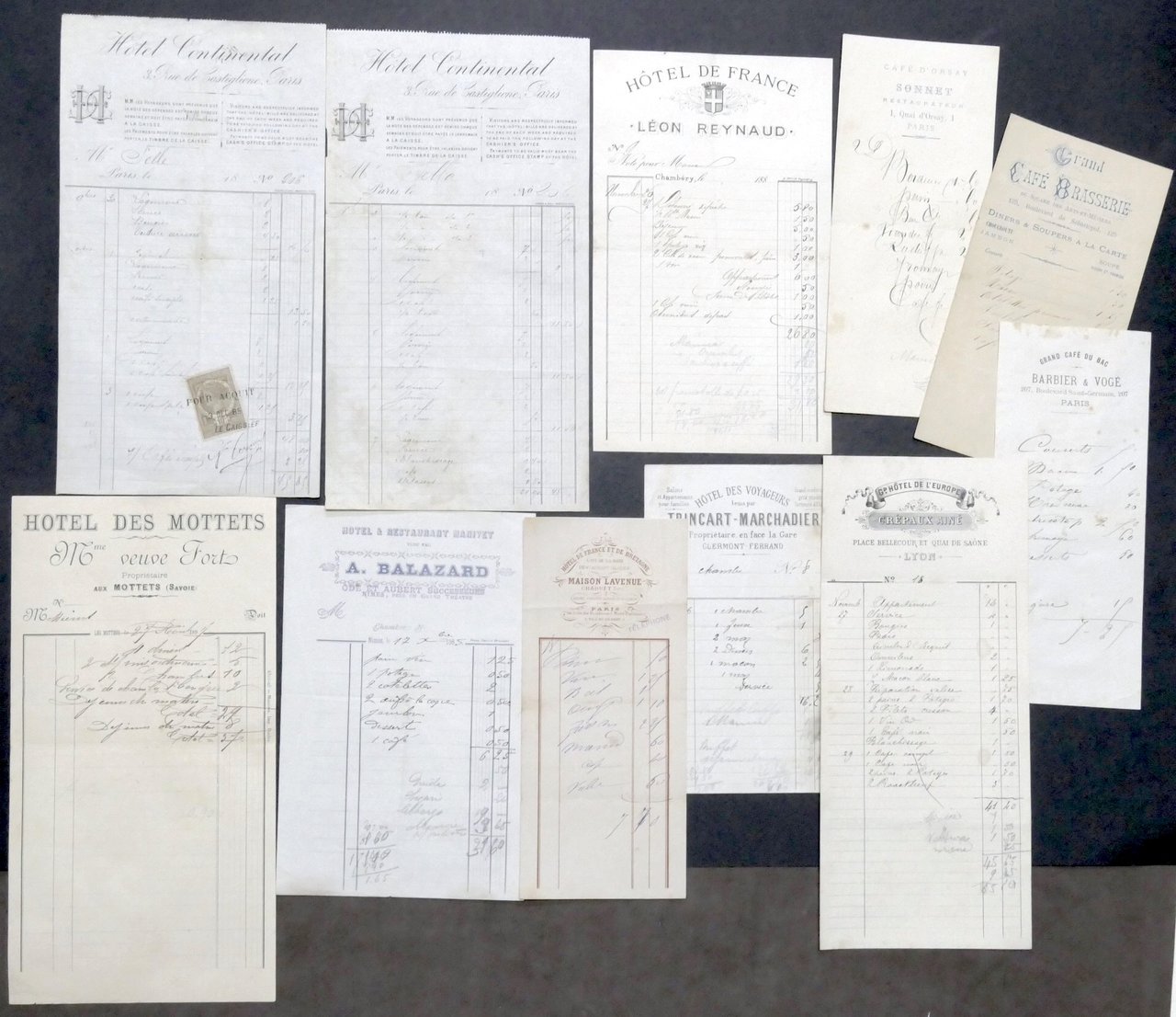 Pubblicità Lotto 11 fatture Hotels Ristoranti - Paris, Nimes, Lyon … | Immagine principale