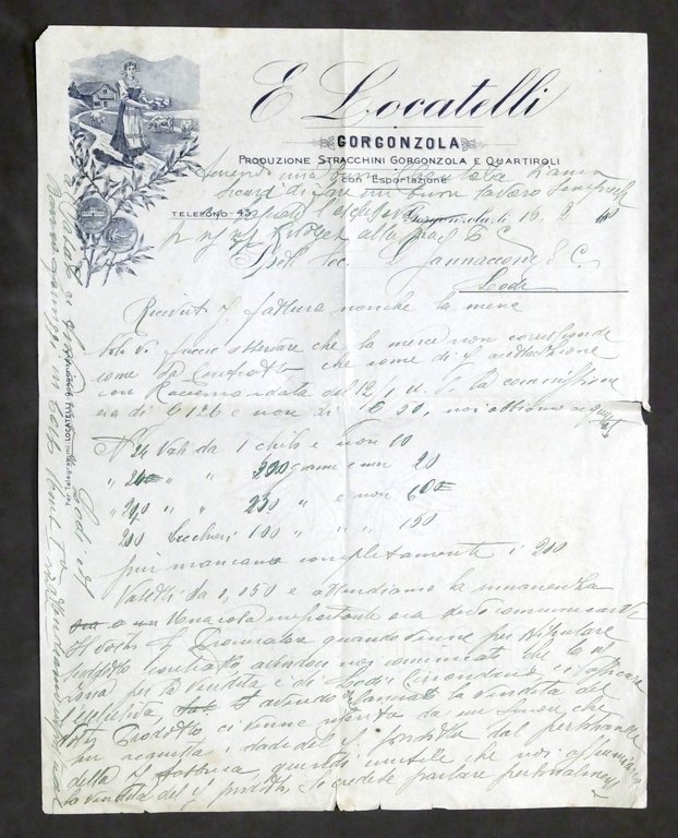 Pubblicità Lotto 2 lettere commerciali e foglietto Gorgonzola Locatelli - …