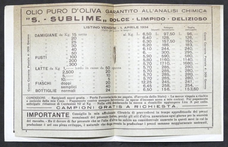 Pubblicità Olio d'Oliva E. Amoretti di Lorenzo - Oneglia - …