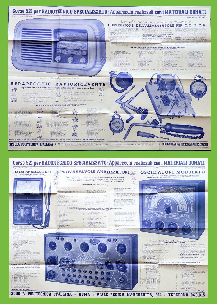 Pubblicità Radiotecnica - Manifesto Apparecchi realizzati con materiali donati