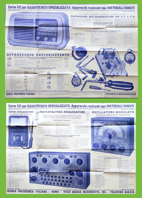 Pubblicità Radiotecnica - Manifesto Apparecchi realizzati con materiali donati