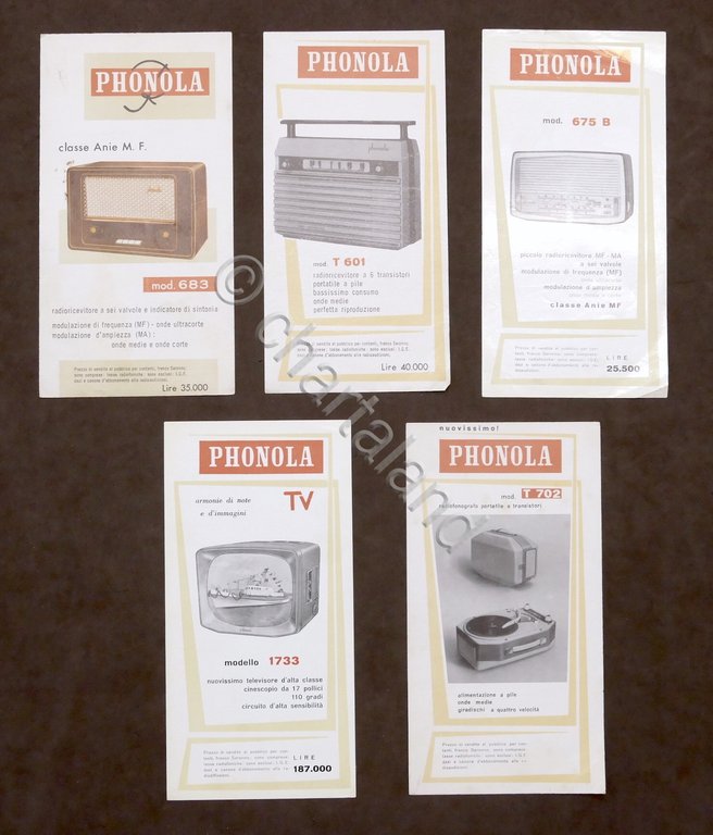 Pubblicità Radiotecnica - Phonola - Lotto 5 brochure apparecchi vintage