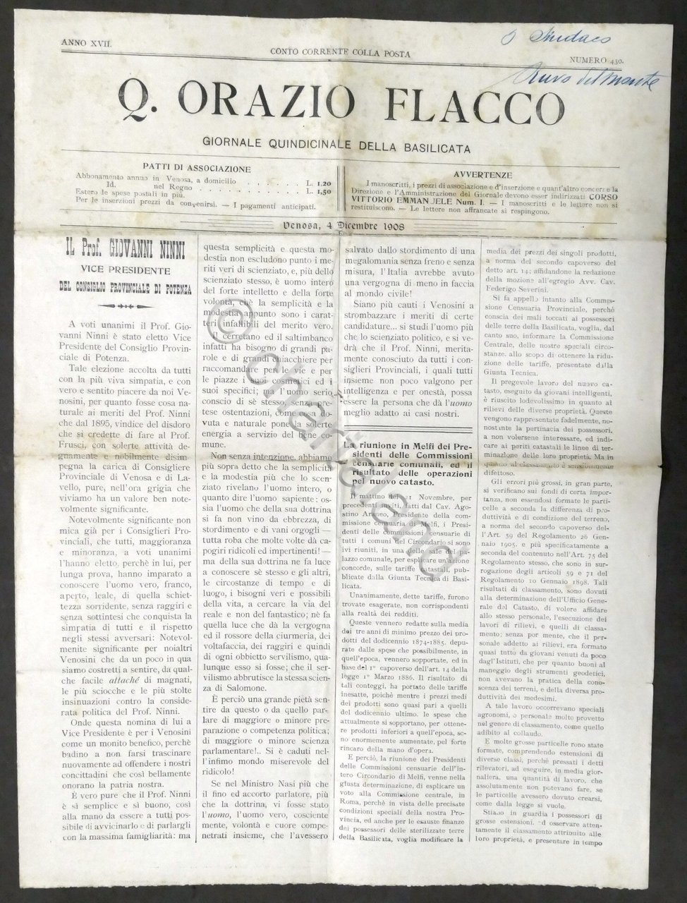 Q. Orazio Flacco giornale quindicinale della Basilicata Anno XVII N. …