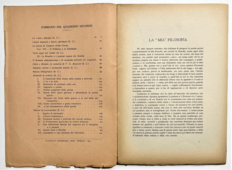 Quaderni della Critica diretti da B. Croce - Agosto 1945 …