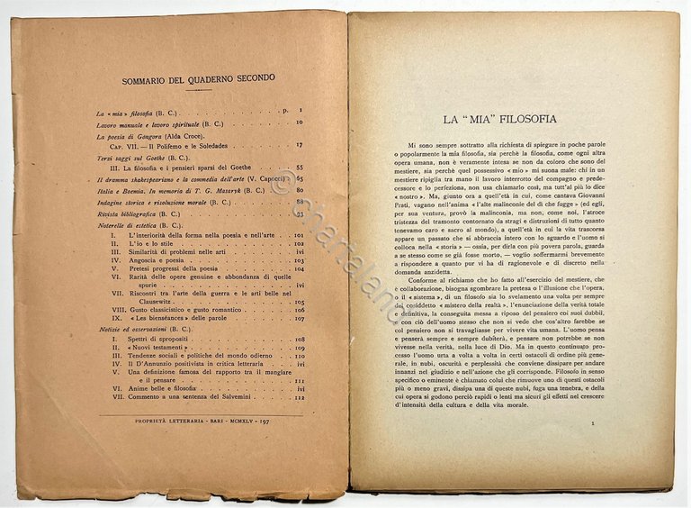 Quaderni della Critica diretti da B. Croce - Agosto 1945 …