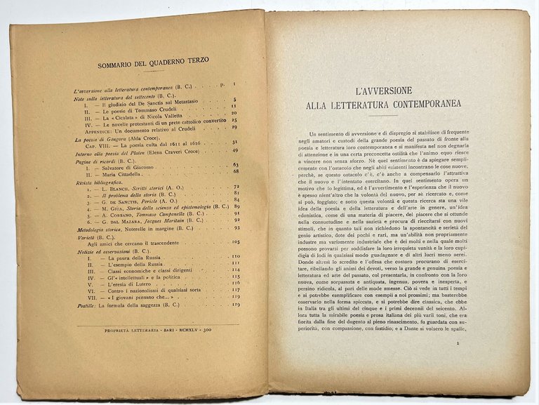 Quaderni della Critica diretti da B. Croce - Dicembre 1945 …
