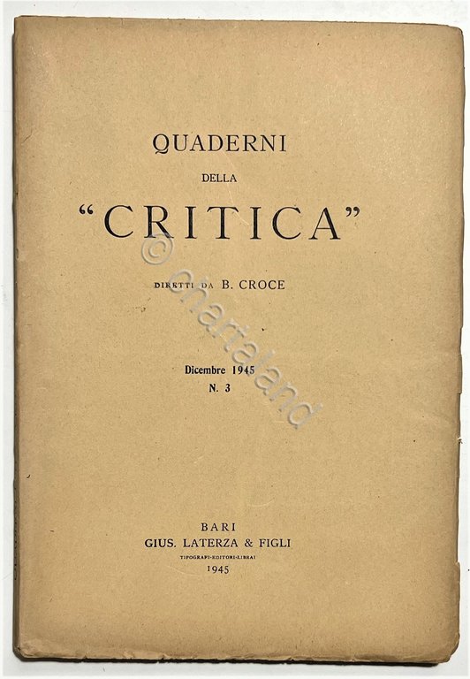 Quaderni della Critica diretti da B. Croce - Dicembre 1945 …