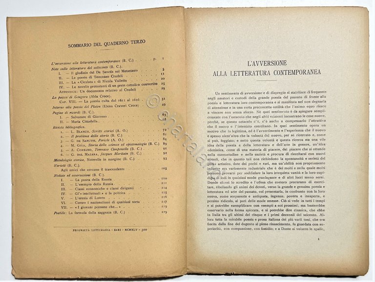 Quaderni della Critica diretti da B. Croce - Dicembre 1945 …