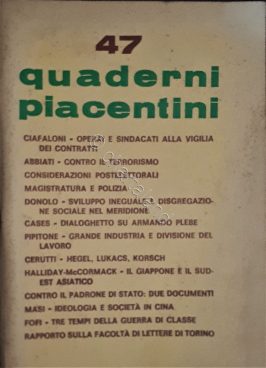 Quaderni Piacentini - Anno XI N. 47 - Luglio 1972