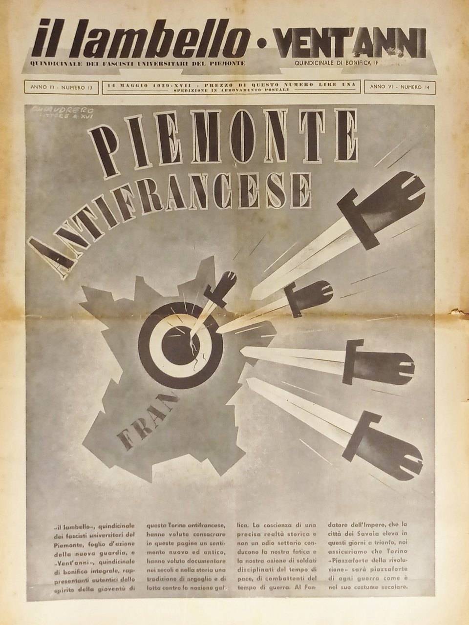 Quindicinale dei Fascisti Universitari del Piemonte - Il Lambello N.13/14 …