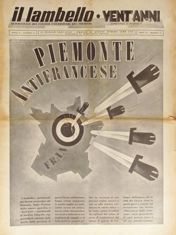 Quindicinale dei Fascisti Universitari del Piemonte - Il Lambello N.13/14 …